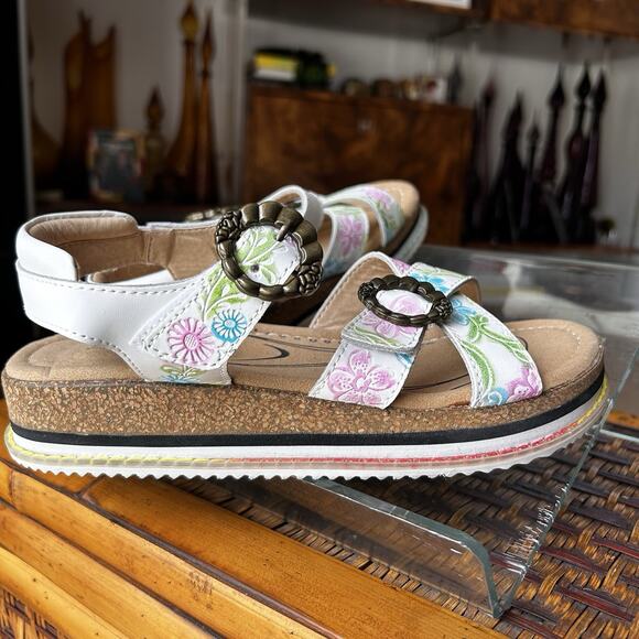 L'Artiste x Jane & Coco Leather Sandals Gabriola White Multi Size 38 (7.5-8) - Picture 4 of 11